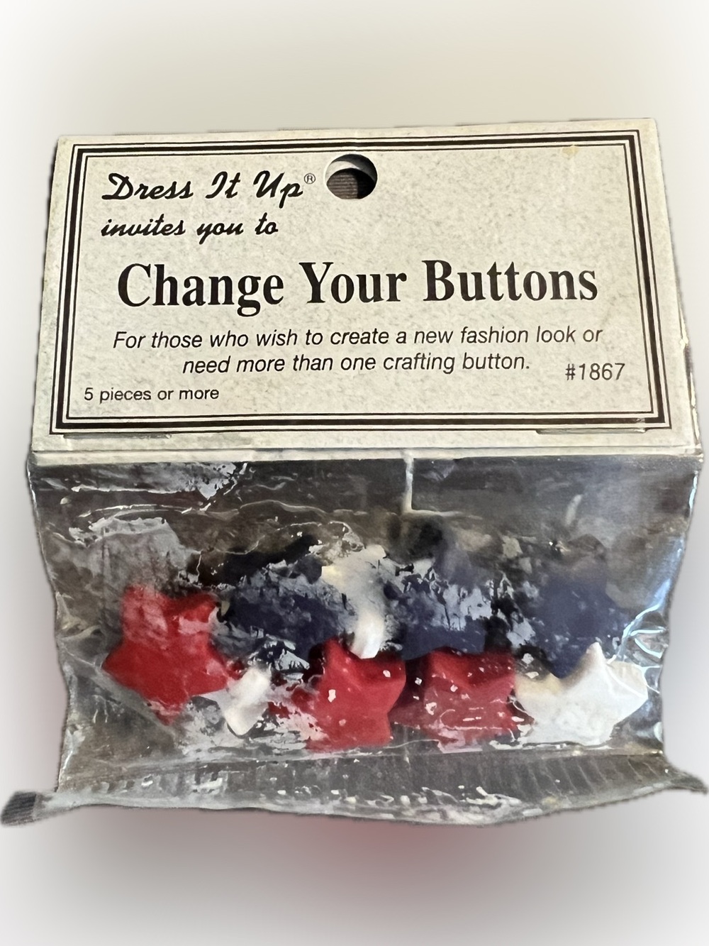 💥 Vintage New Dress It Up Shank Buttons Star Red White Navy Sewing Accessories